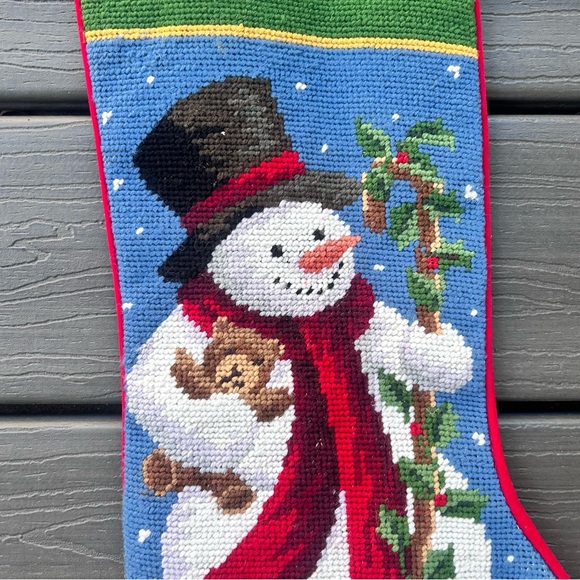 Christmas Needlepoint Wool Stocking Snowman Monogrammed Steve - Picture 3 of 10